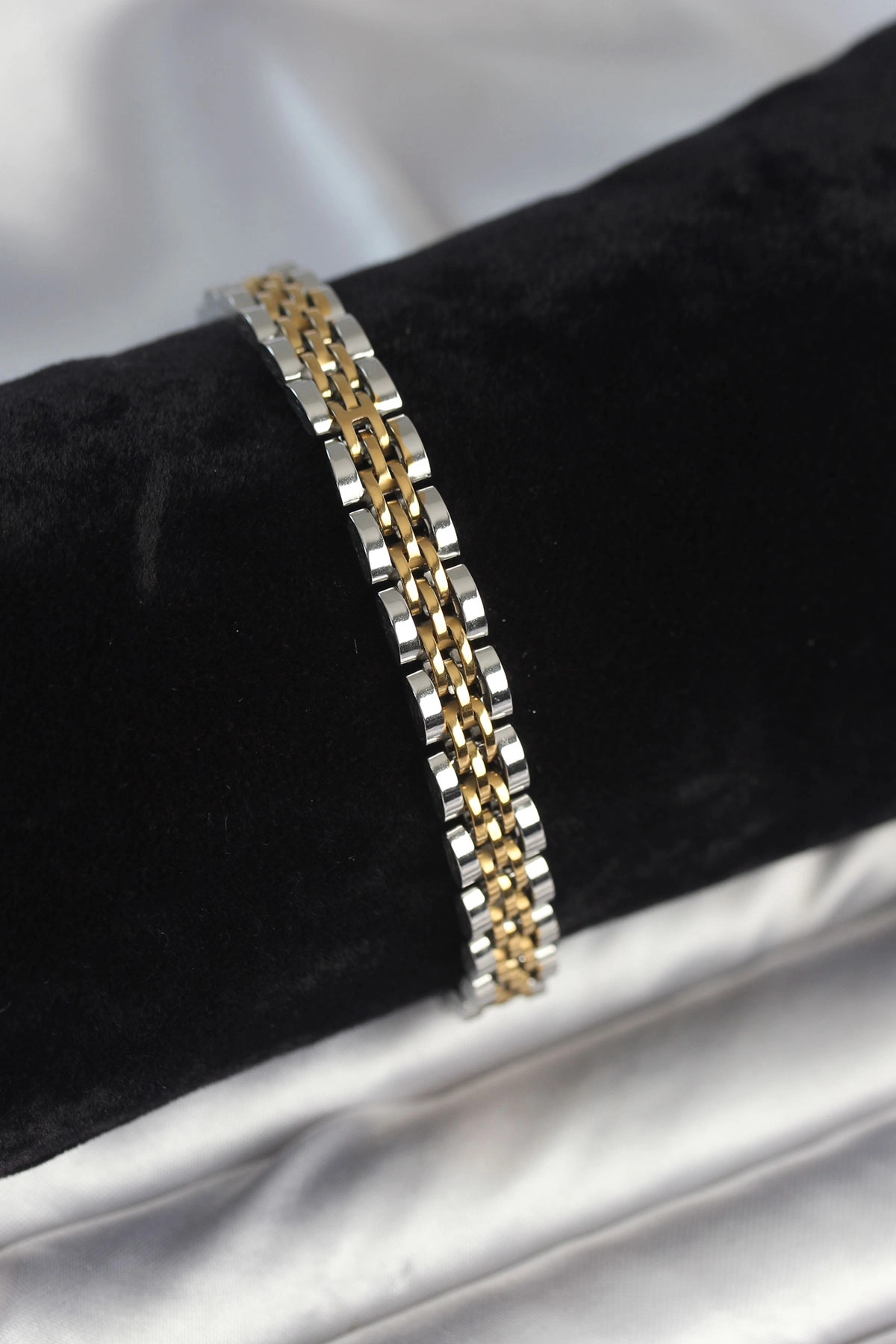 316L Çelik 7 mm Kalınlıkta Gold ve Gümüş Renkli Erkek Bileklik
