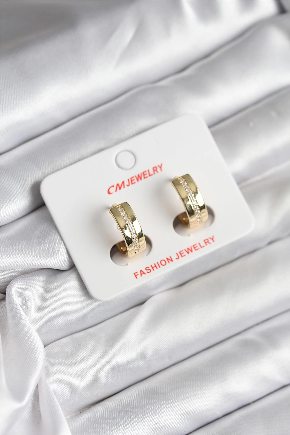 14K Gold Renk Kaplama Zirkon Taşlı Halka Model CM Kadın Küpe