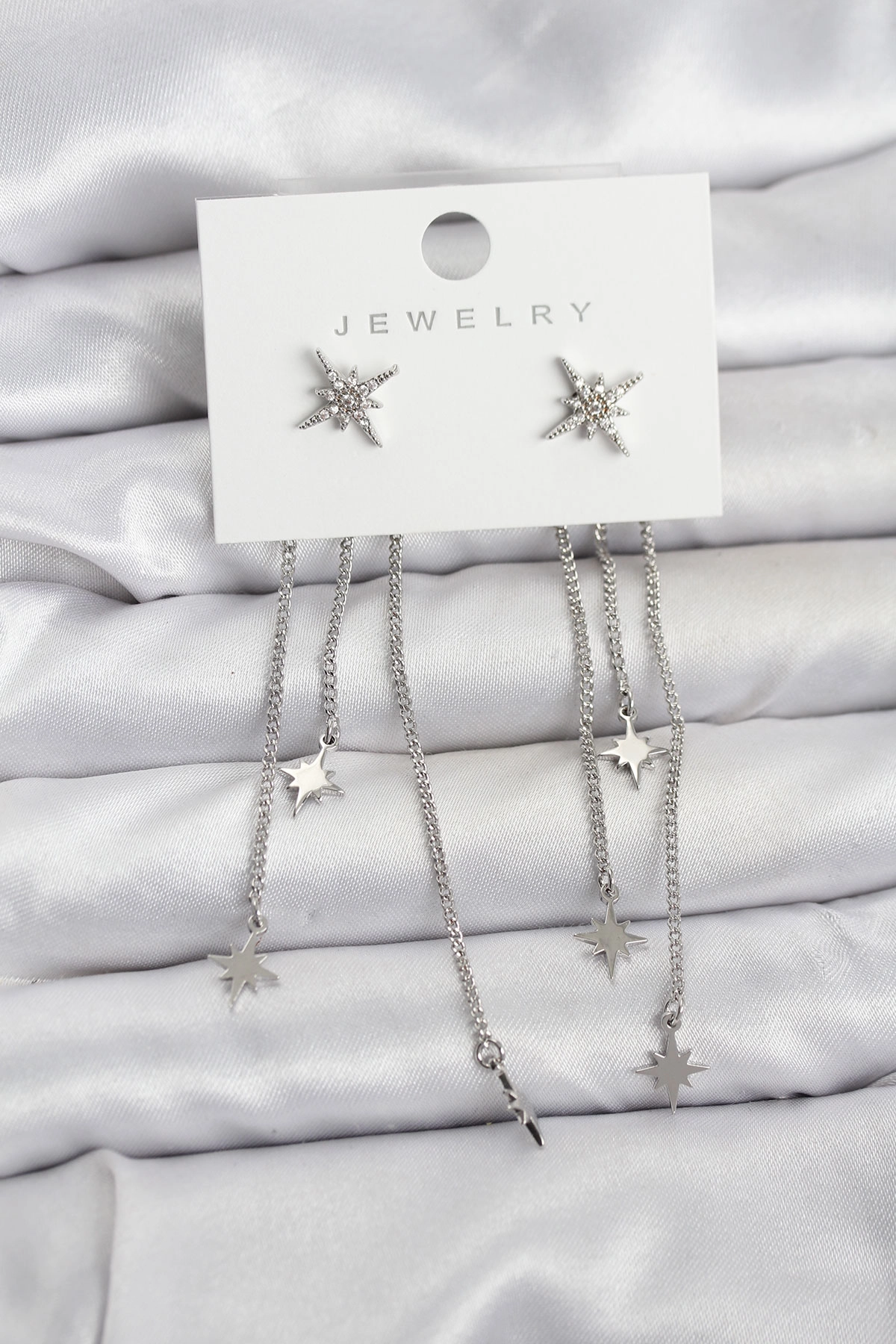 Kutup Yıldızı Model Gümüş Renk Pirinç Sallantılı Kadın Küpe