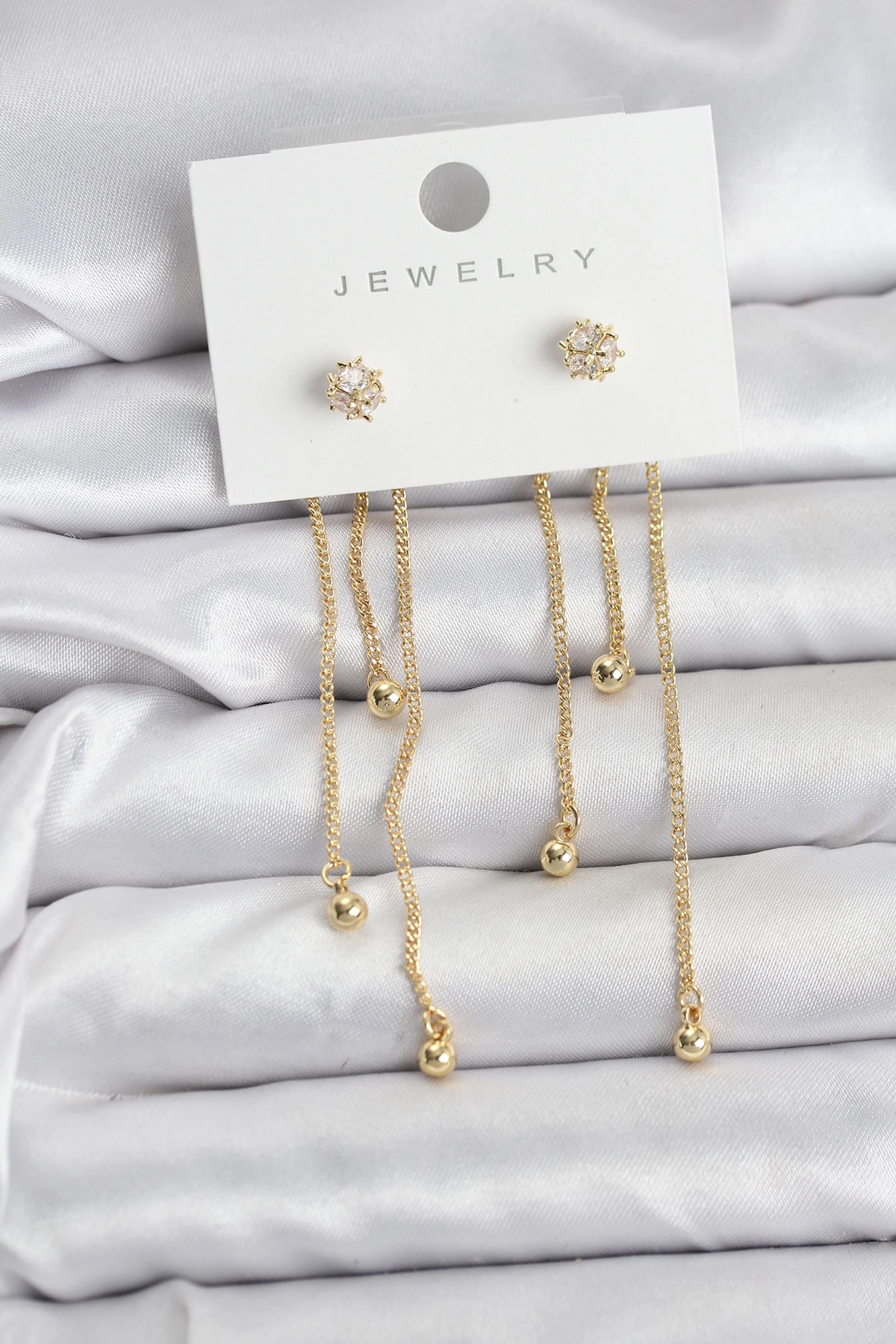 Topçuk Model Gold Renk Pirinç Sallantılı Kadın Küpe Seti