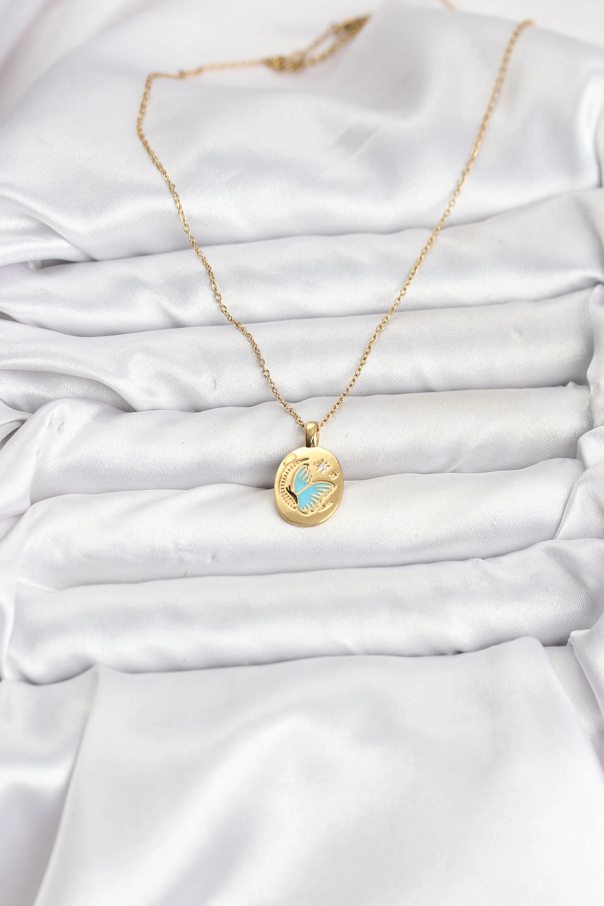 316L Çelik Zincir Gold Renk Kelebek Figür Kadın Kolye