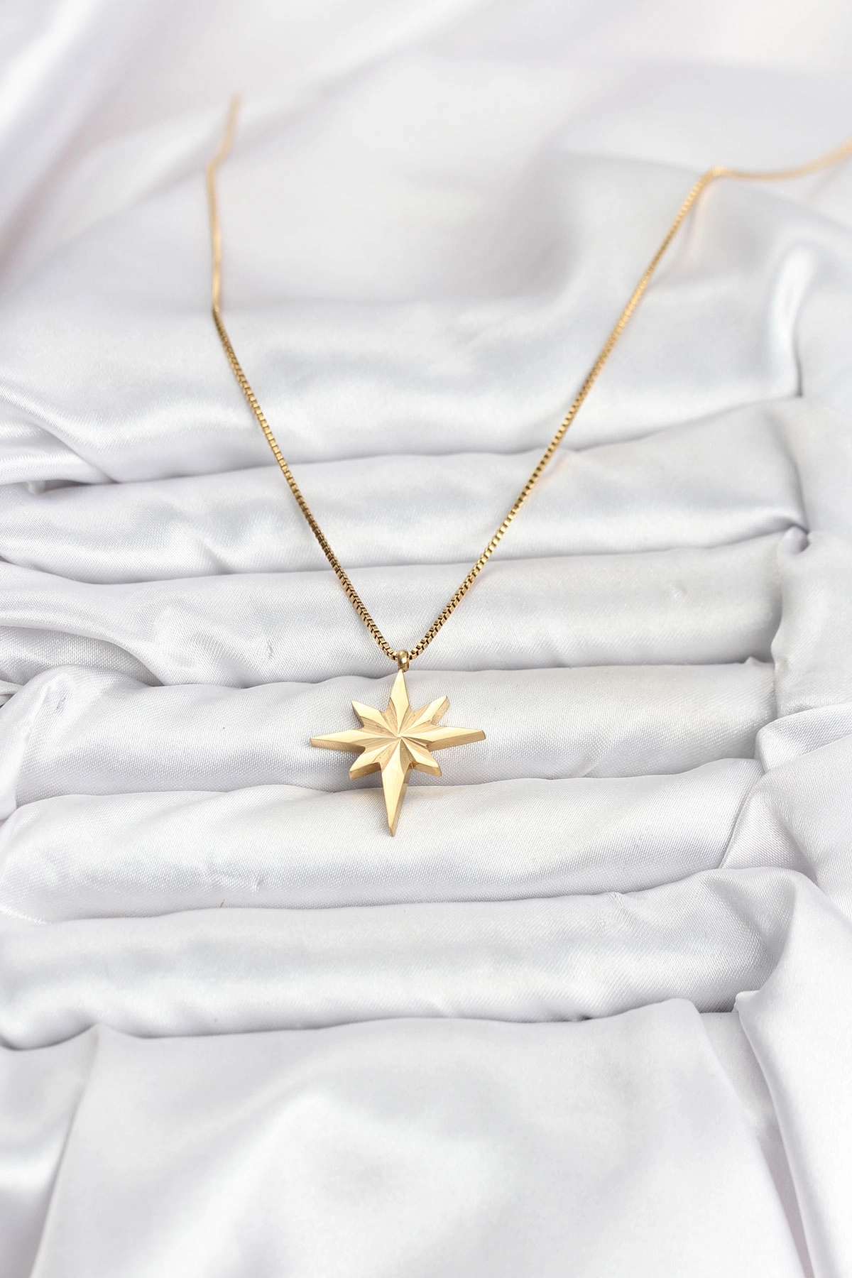 316L Çelik Zincir Gold Renk Kutup Yıldızı Model 60 cm Zincir Kadın Kolye