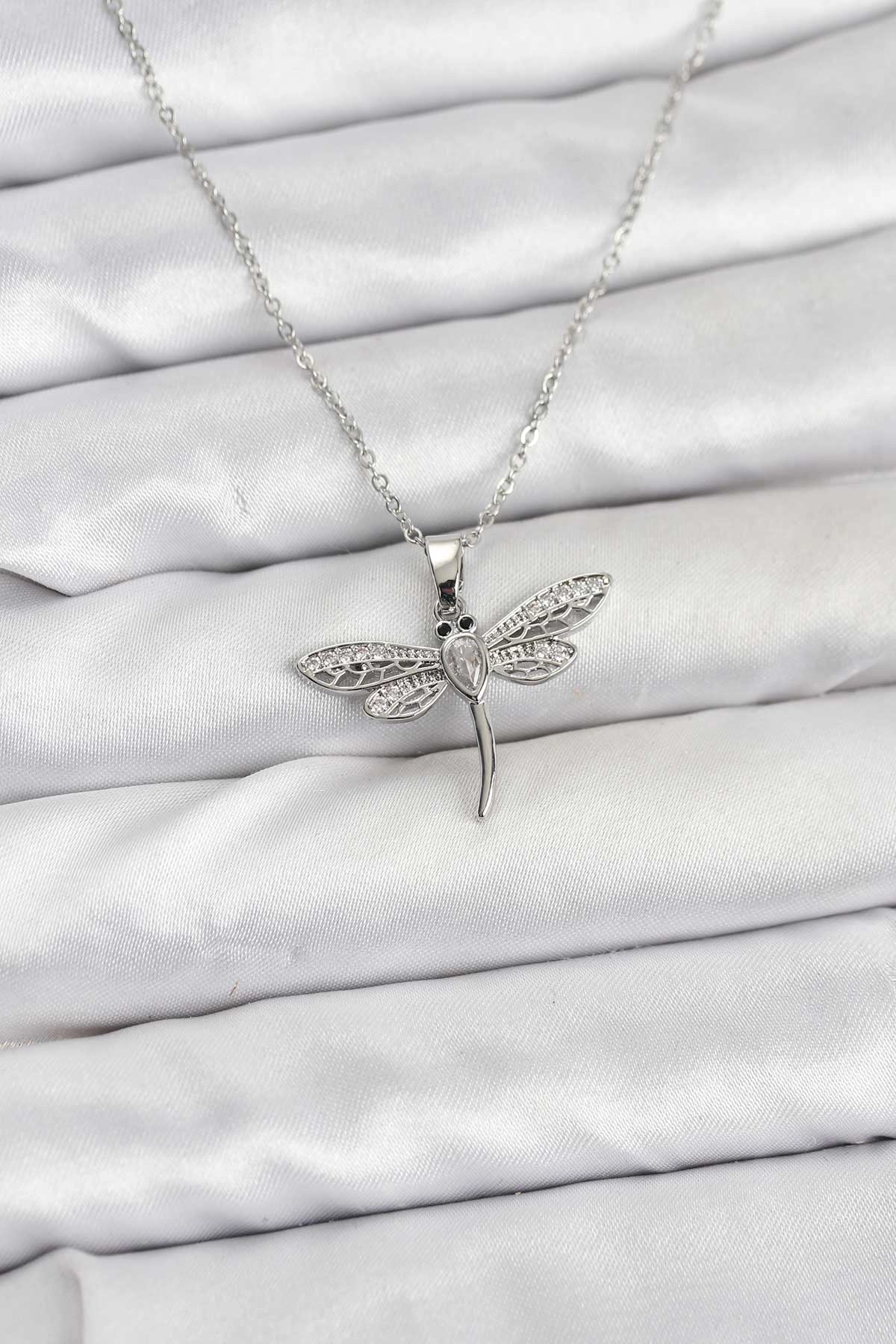 316L Çelik Zincir Gümüş Renk Yusufçuk Model Kadın Kolye