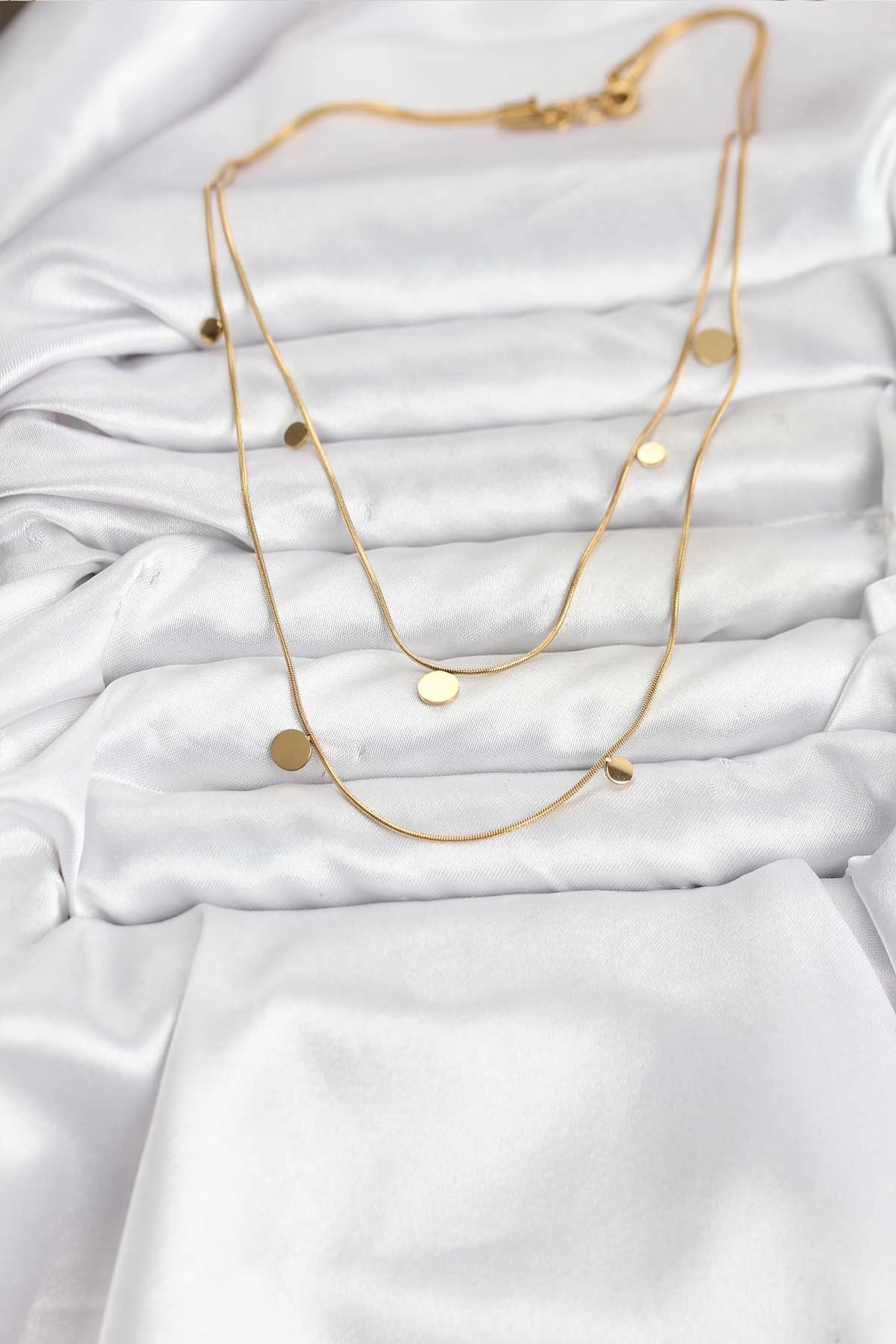 316L Çelik Zincir Gold Renk Pullu Kadın Kolye