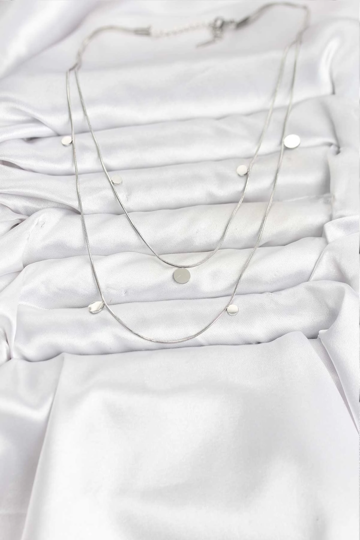 316L Çelik Zincir Gümüş Renk Pullu Kadın Kolye