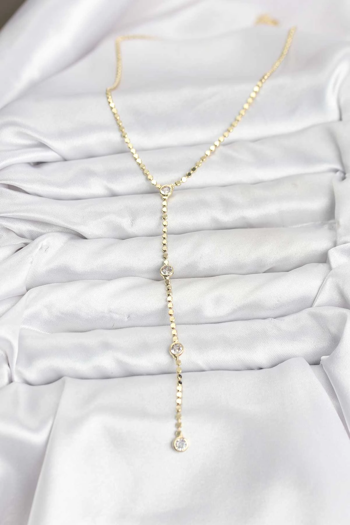 316L Çelik Gold Renk Ezme Zincir Model Y Kadın Kolye