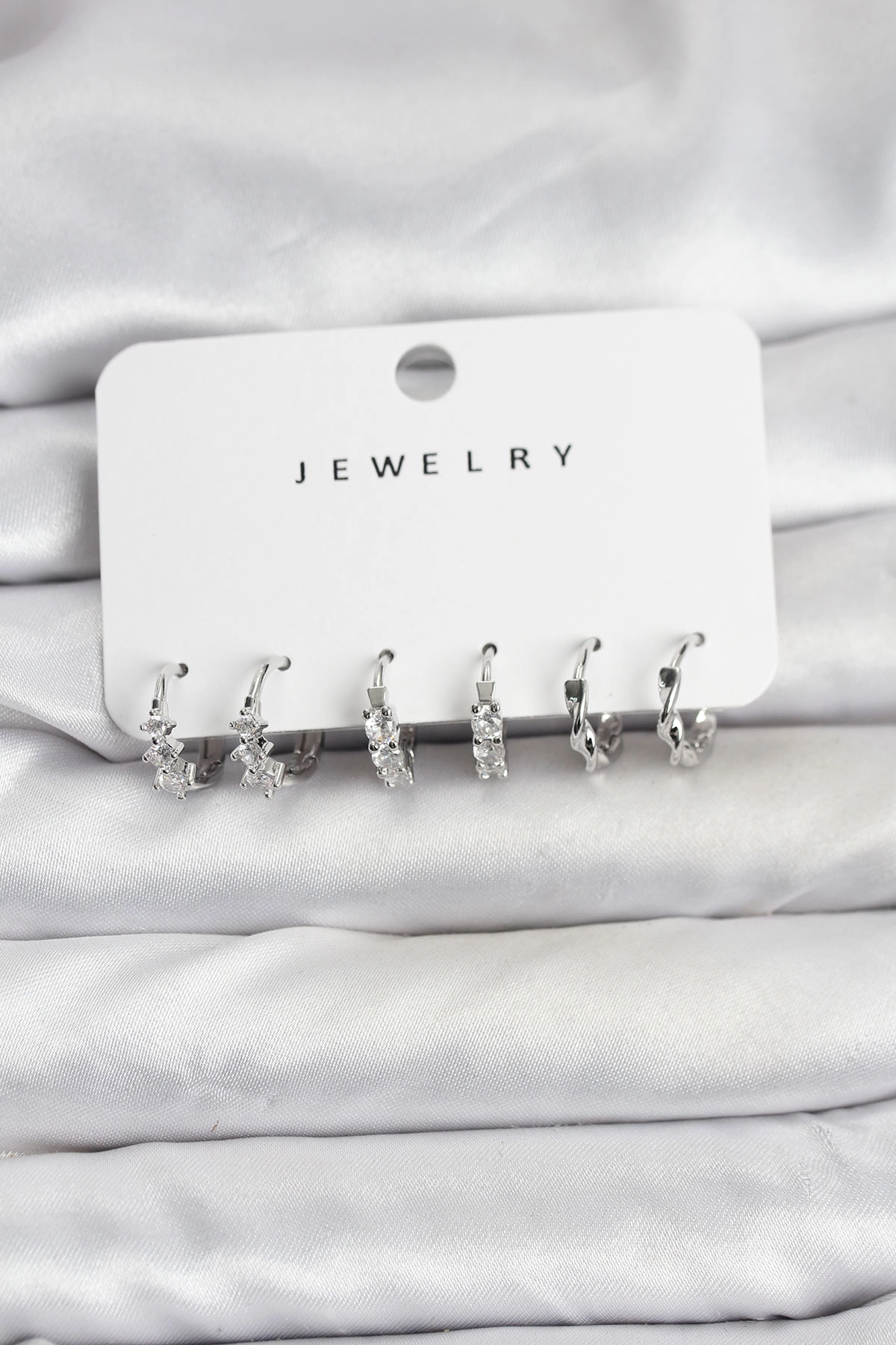 Pirinç Gümüş Renk Zirkon Taşlı Kadın Küpe Seti