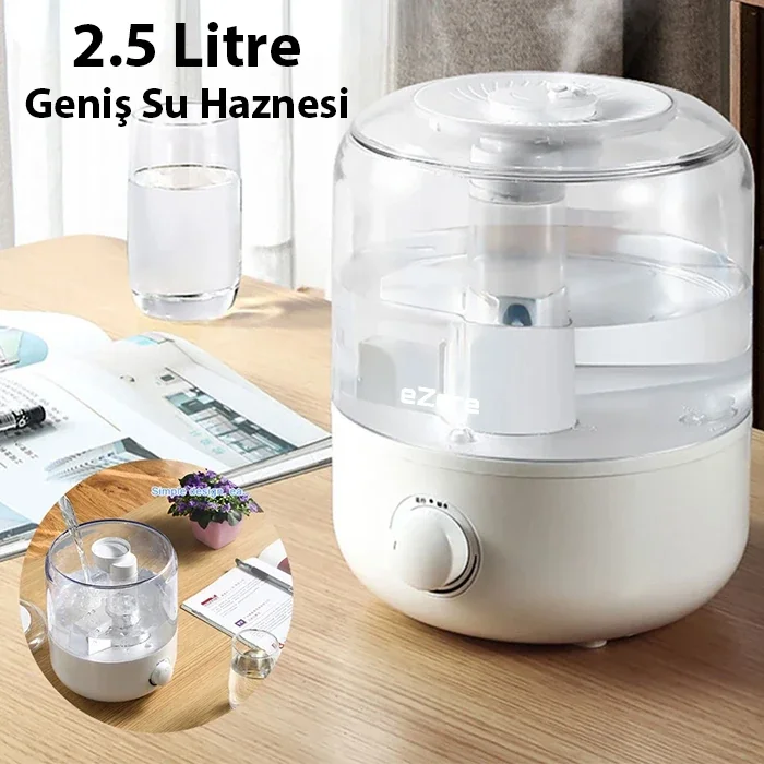 EZERE Yatak Odası için Üstten Doldurmalı 25 L Büyük Su TankıOtomatik Kapanma Sessiz Soğuk Sisli Nemlendirici-(5775)