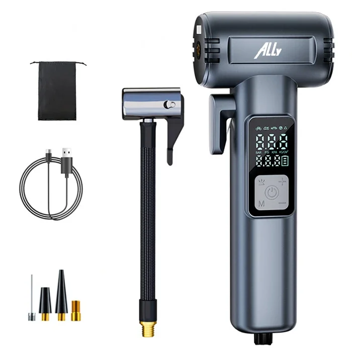 Ally ST-5530 Dijital  Şarjlı Araç Lastik Hava Şişirme Pompası Powerbank Pencere kırıcı-(5775)