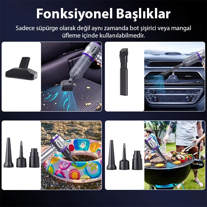 EZERE 16000pa Güçlü Portatif Taşınabilir Vakumlu Kablosuz Üflemeli Mini Araç Süpürgesi-(5775)