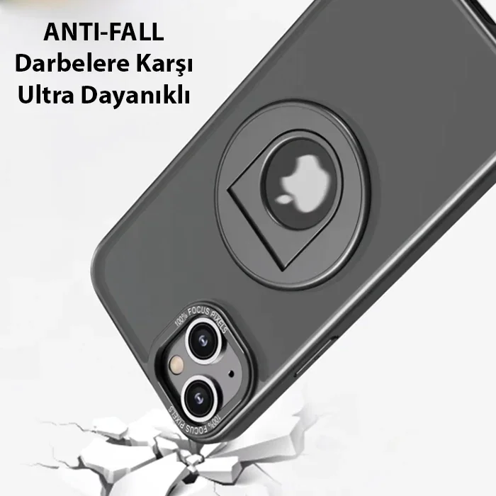 ALLY iPhone 14 Plus İçin Magsafe Uyumlu Yüzük Standlı Manyetik Silikon Kılıf-(5775)