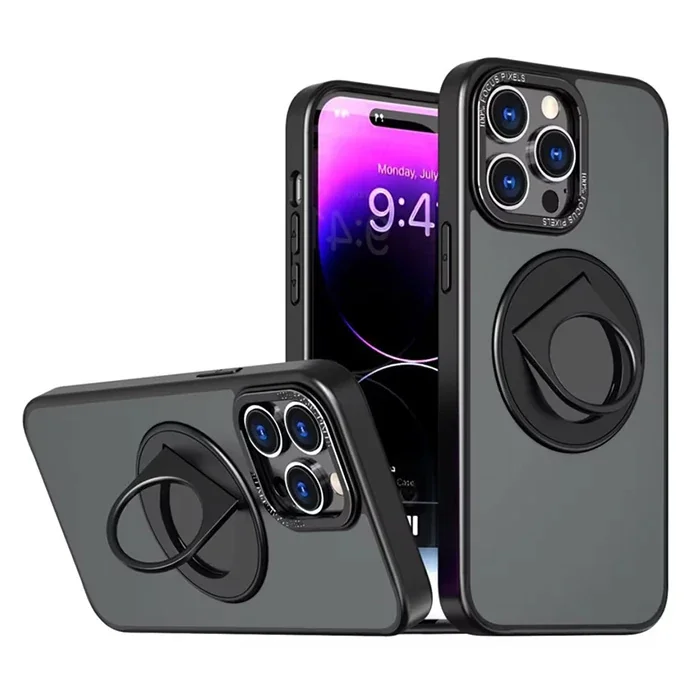 ALLY iPhone 14 Pro İçin Magsafe Uyumlu Yüzük Standlı Manyetik Silikon Kılıf-(5775)