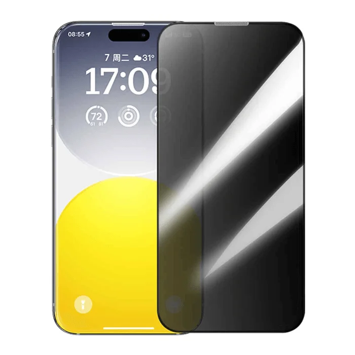 Baseus Crystal iPhone 15 Pro Privacy Full Koruma Tempered Cam Ekran Koruyucu-(5775)