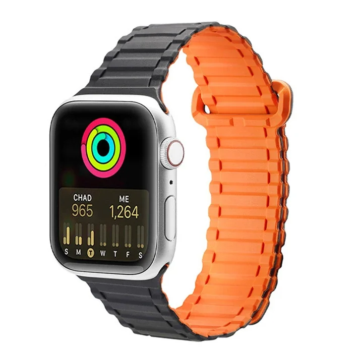 Dux Ducis Apple Watch 42/44/45MM için Manyetik Armor Silikon Kordon Kayış-(5775)