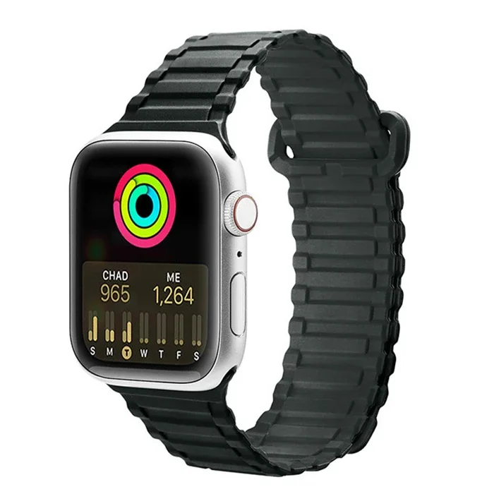 Dux Ducis Apple Watch 42/44/45MM için Manyetik Armor Silikon Kordon Kayış-(5775)