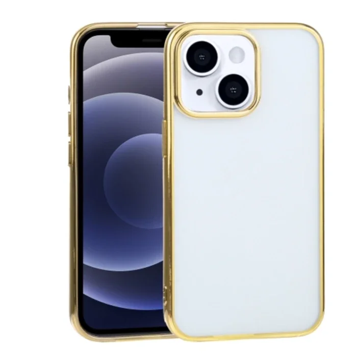 iPhone 13 6.1inç Lazer Kaplama Renkli Kenar Şeffaf Kılıf-(5775)