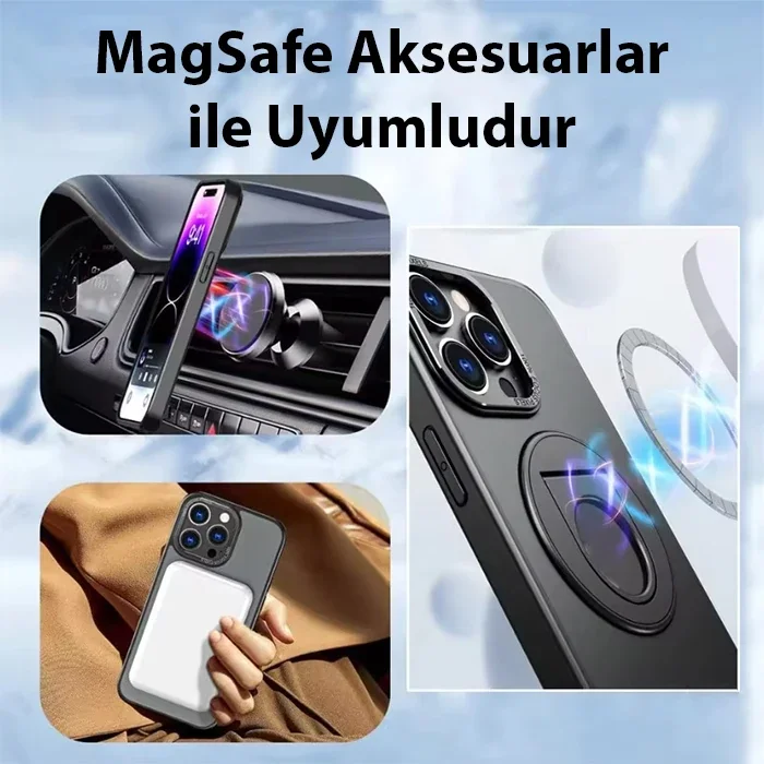 ALLY iPhone 15 Pro İçin Magsafe Uyumlu Yüzük Standlı Manyetik Silikon Kılıf-(5775)