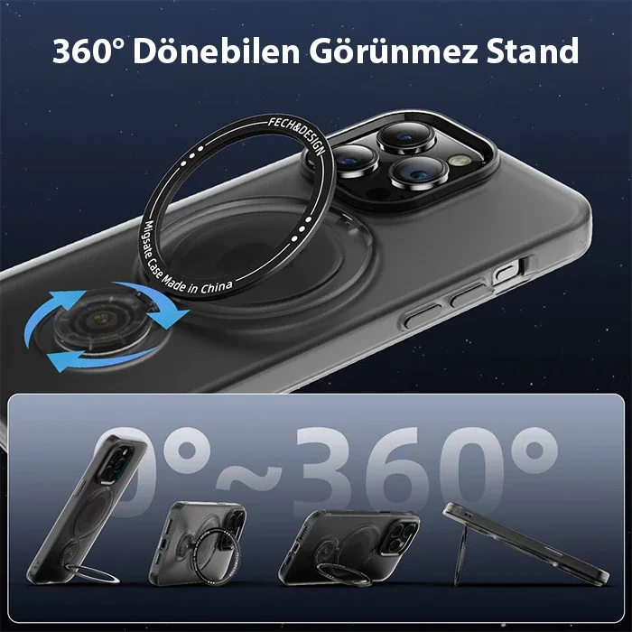 ALLY iPhone 15 Plus İçin Magsafe Uyumlu Standlı Manyetik Silikon Kılıf-(5775)