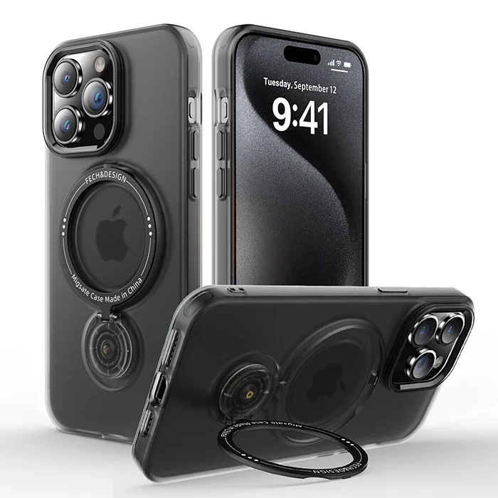 ALLY iPhone 15 Pro İçin Magsafe Uyumlu Standlı Manyetik Silikon Kılıf-(5775)