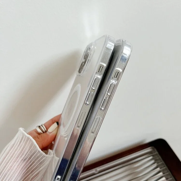 ALLY iPhone 15 Pro Max Magsafe Uyumlu Manyetik Şeffaf Silikon Kılıf-(5775)