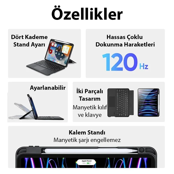 Dux Ducis iPad Pro 12.9 DK Series Kablosuz Bluetooth Klavye Touchpad Kılıf-(5775)