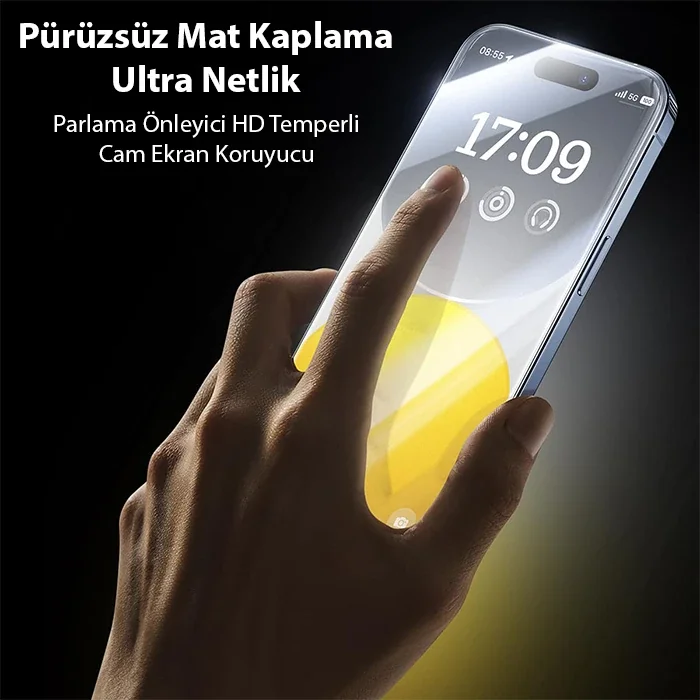 Baseus Crystalline iPhone 15 Pro Max Full Koruma Anti Mavi Işık Tempered Cam Ekran Koruyucu-(5775)