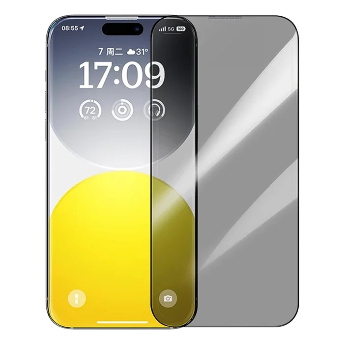 Baseus Crystalline iPhone 15 Pro Max Privacy Hayalet Full Koruma Cam Ekran Koruyucu-(5775)