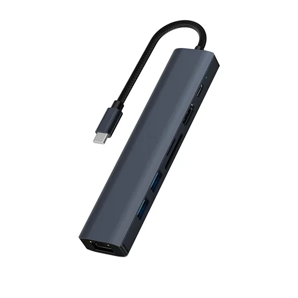 ALLY BYL-2303 7 IN 1 Type-c To USB + Type-c + Ethernet + Kart Okuyucu + HDMI Dönüştürücü Çoğaltıcı H-(5775)