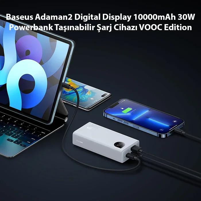 Baseus Adaman2 Digital Display 10000mAh 30W Powerbank Taşınabilir Şarj Cihazı VOOC Edition-(5775)