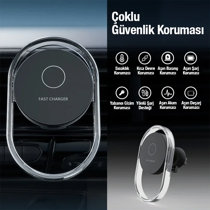 Ally 15W Klima Araç Havalandırma Bölmesi Manyetik Şeffaf Kablosuz Araç Şarj Telefon Tutucu-(5775)