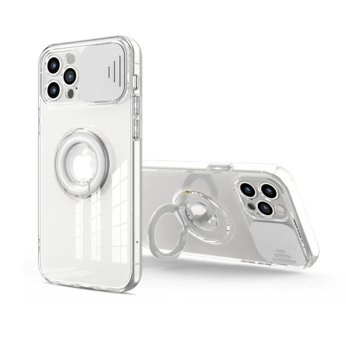 Ally iPhone 11 Pro Max 6.5inç Kılıf Sürgülü Kamera Lens Korumalı Yüzük Standlı Silikon Kılıf-(5775)