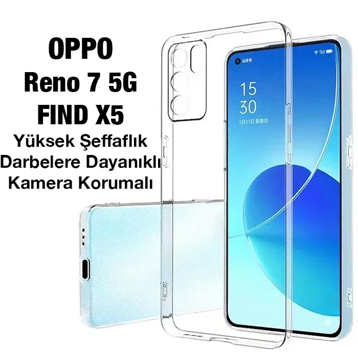 OPPO Reno 7 5G FIND X5 Kılıf Kamera Korumalı Ultra İnce Şeffaf Silikon Kılıf-(5775)