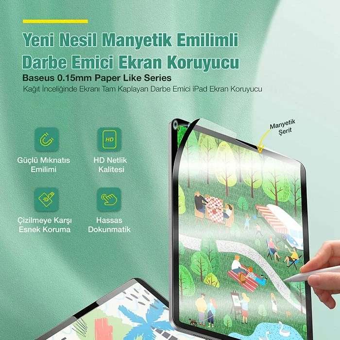 Baseus iPad 9.7inç  Manyetik Kenarlı Mıknatıslı Ekran Koruyucu iPad 9.7 2018 / 2017 / Pro 9.7 / Air-(5775)
