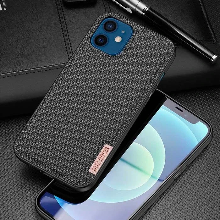 Dux Ducis Fino Serisi iPhone 12 -12 Pro 6.1inç Kılıf Premium Dokuma Silikon Kılıf-(5775)