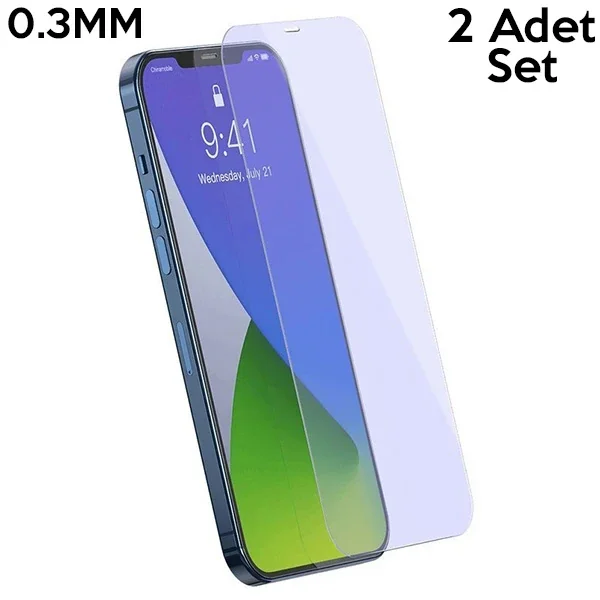 Baseus İPhone 12 PRO Max 6.7  0.3mm Antiblue Light Tempered Cam Ekran Koruyucu 2Adet-(5775)