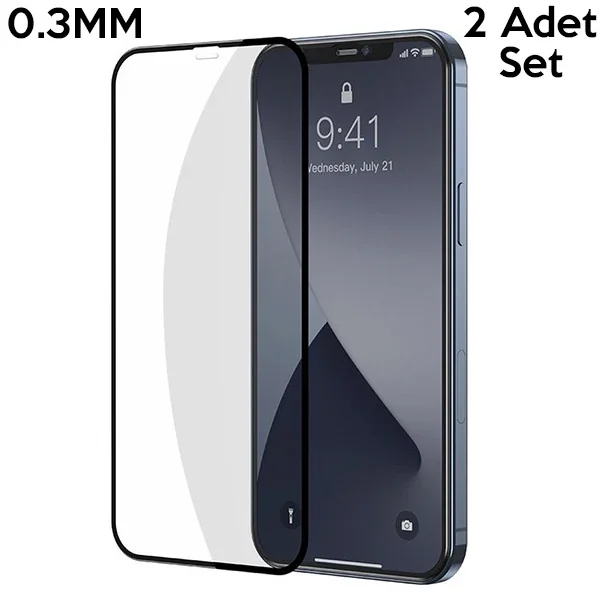 Baseus İPhone 12-12 Pro 6.1 0.3MM 3D Full Tempered Cam Ekran Koruyucu 2Adet Set-(5775)