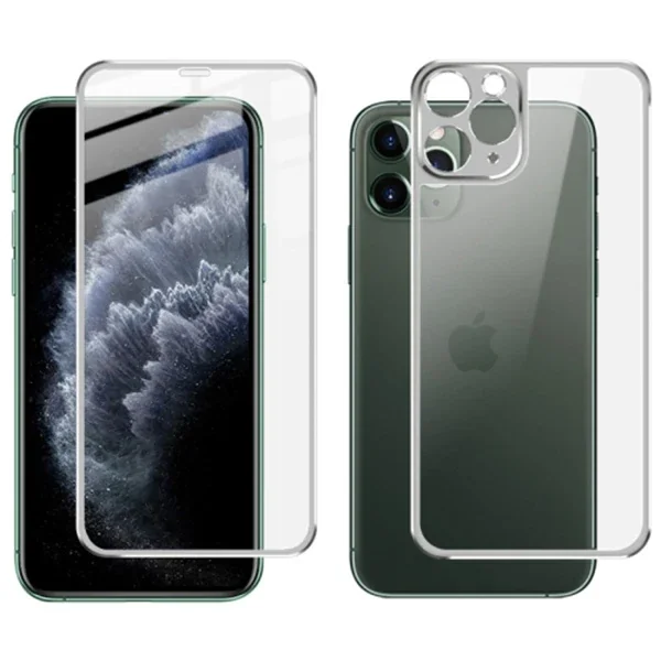 İPhone 11 Pro Metal Çerçeve Ön Arka 3D Full Tempered Cam Koruyucu-(5775)