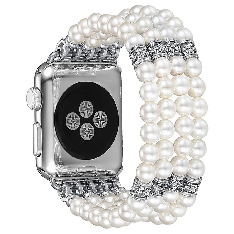 Ally Apple Watch 7-8 45mm 6-5-4 44mm Full Boncuk Taşlı Kordon Kayış 3-2-1 42mm-(5775)