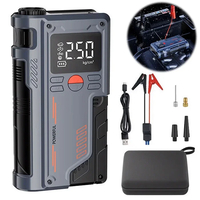 EZERE ST-9631 Pro Taşınabilir Göstergeli Araç Lastik Şişirme Ve Starter Akü Takviye Seti-(5775)