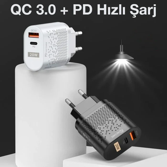 USLİON 20W USB QC3.0 Şarj PD3.0 Hızlı Şarj Aleti Şarj Başlık-(5775)