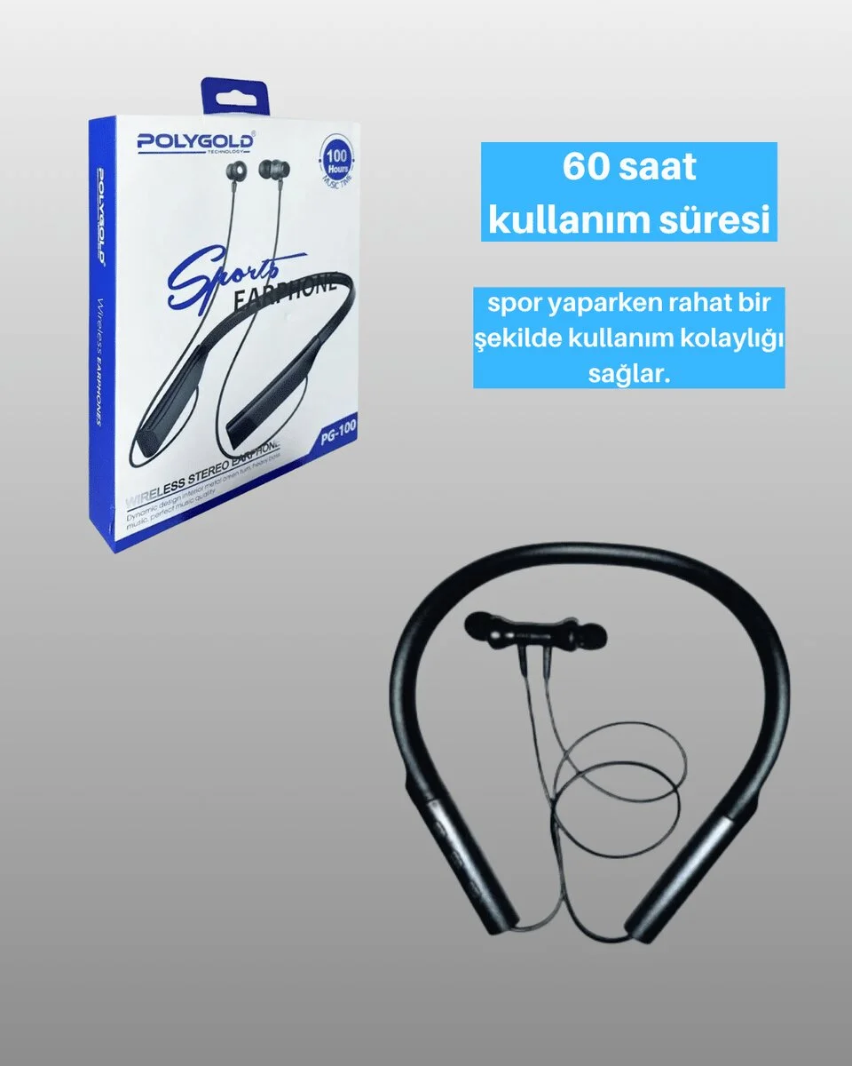 Polygold PG-100 Bluetooth 5.0 Boyun Bantlı Kulaklık – 50 Saat Konuşma Süresi Type-C Şarj