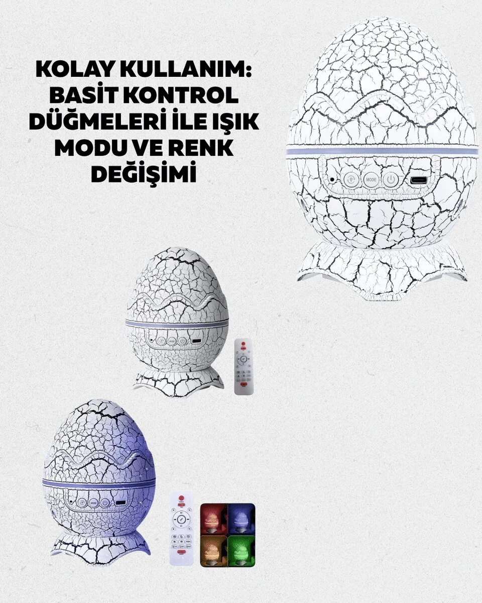 Dinozor Yumurtası Tasarımlı Projektörlü Gece Lambası