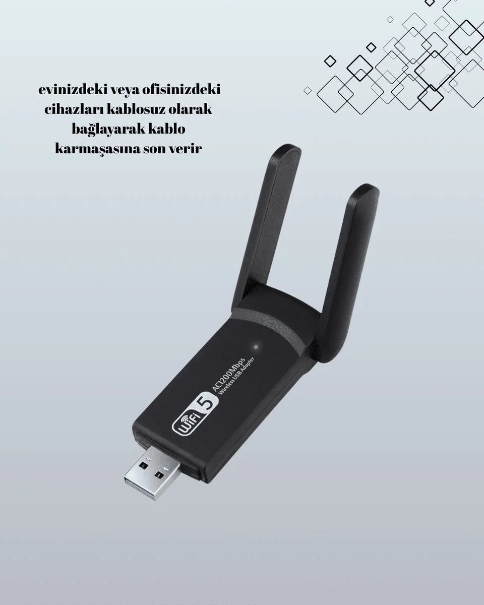 Yüksek Hızlı 1200 Mbps Çift Bant USB WiFi Adaptör – Güçlü Sinyal Geniş Uyumluluk
