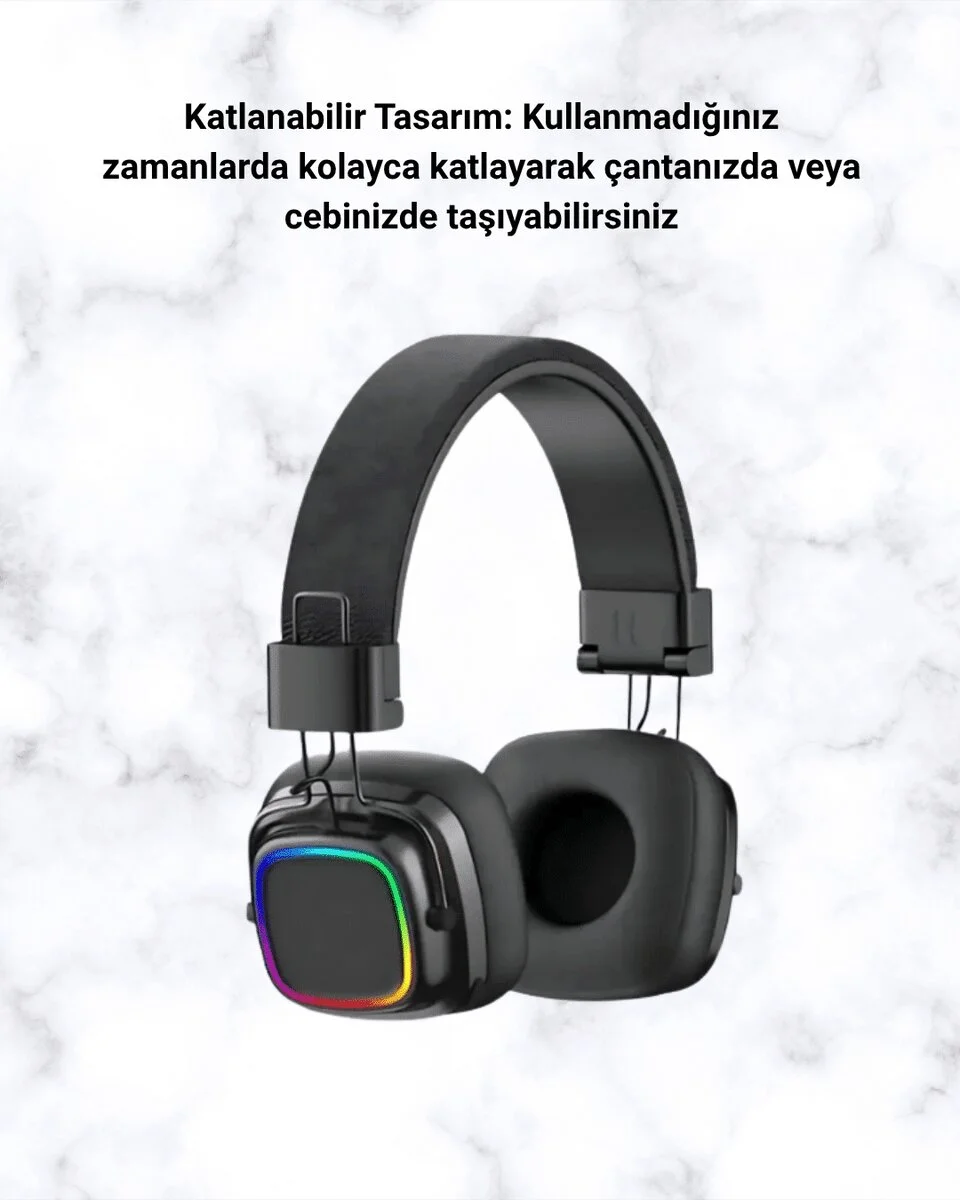 Kablosuz RGB Işıklı Katlanabilir Bluetooth Kulak Üstü Kulaklık