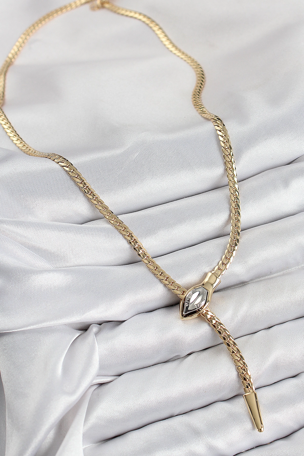 Pirinç Asansörlü Yılan Model Gold Renk Kadın Kolye