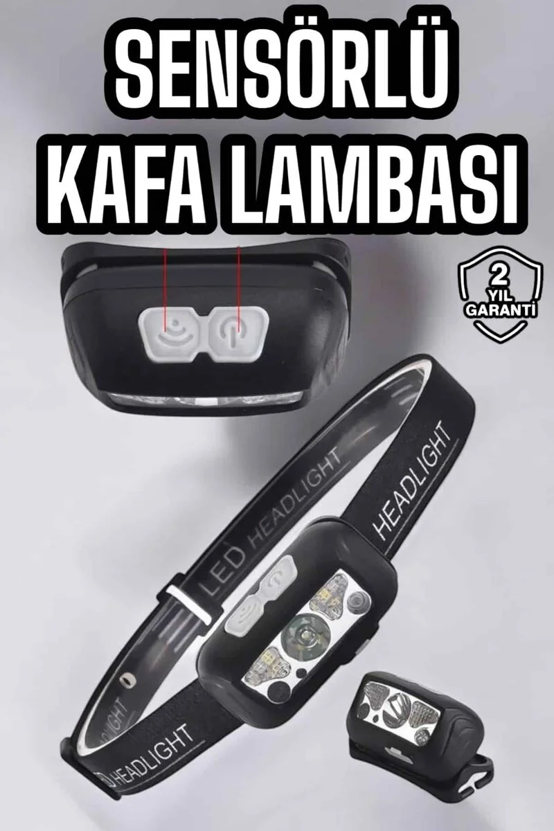 Kafa Lambası Kamp Lambası Sensörlü Şarjlı Ayarlanabilir