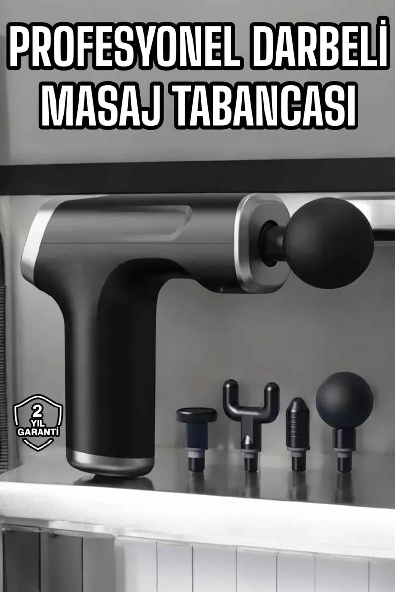 Masaj Tabancası 4 Başlıklı Kas ve Vücut Ağrıları İçin Şarjlı Darbeli
