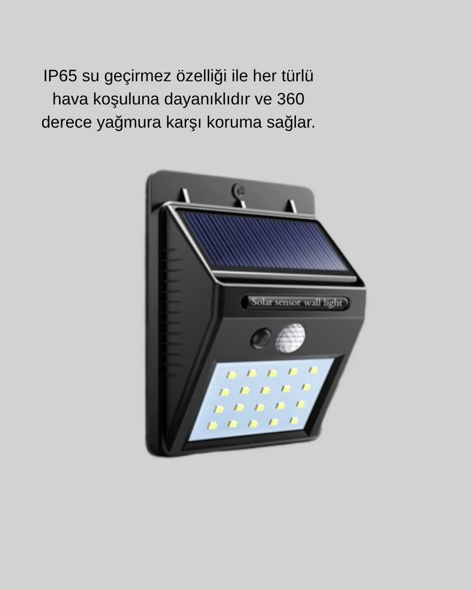 20 LED Güneş Paneli Aydınlatma – Fotoselli ve Hareket Algılamalı Dış Mekan Duvar Lambası