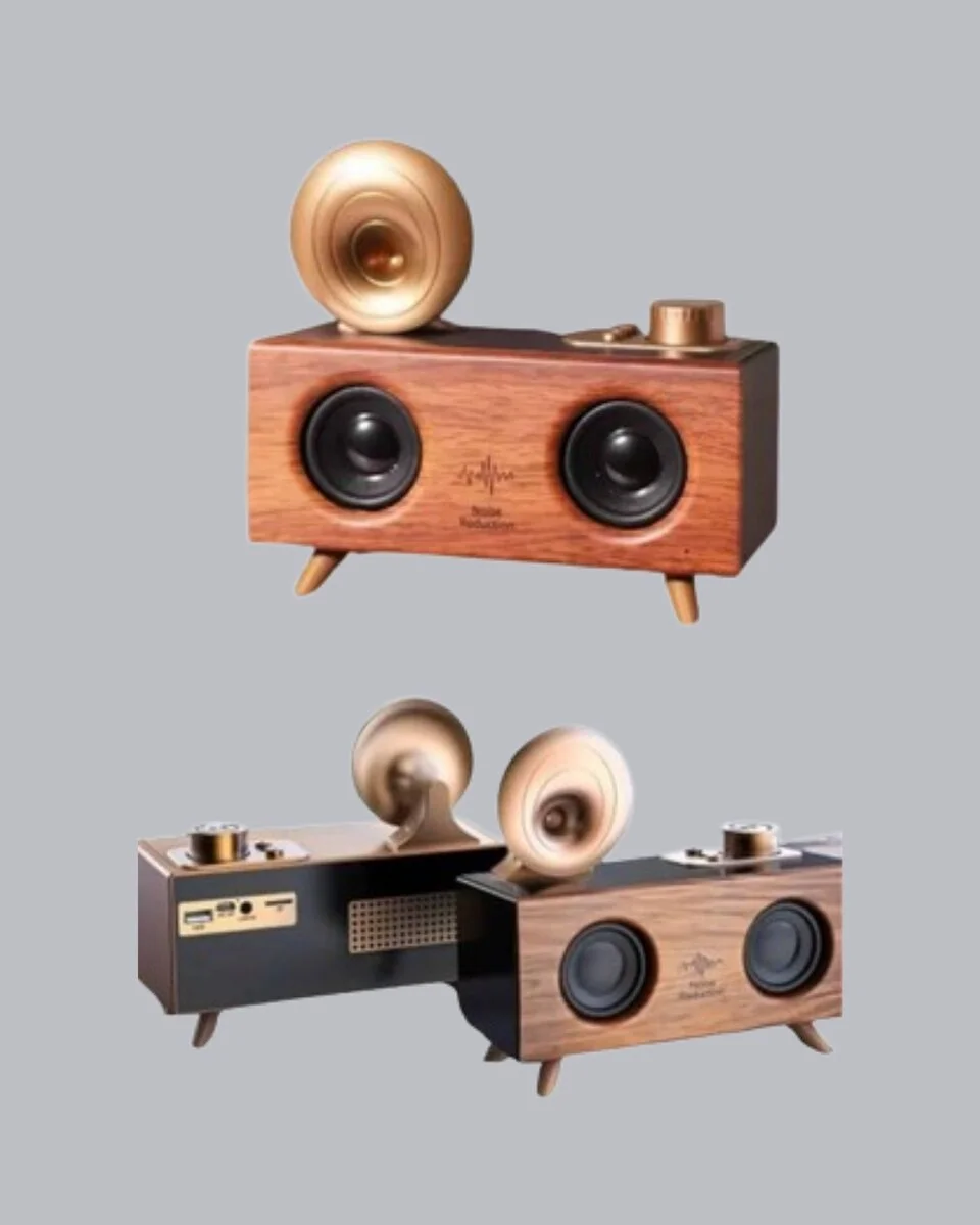 Nostaljik Gramofon Bluetooth Hoparlör – FM Radyo + USB + SD Kart Destekli
