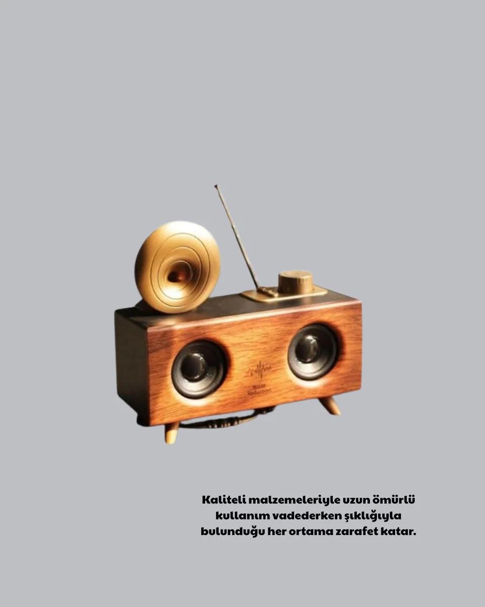 Çift Hoparlörlü Bluetooth Gramofon Speaker – FM Radyo USB SD Kart ve AUX Girişli